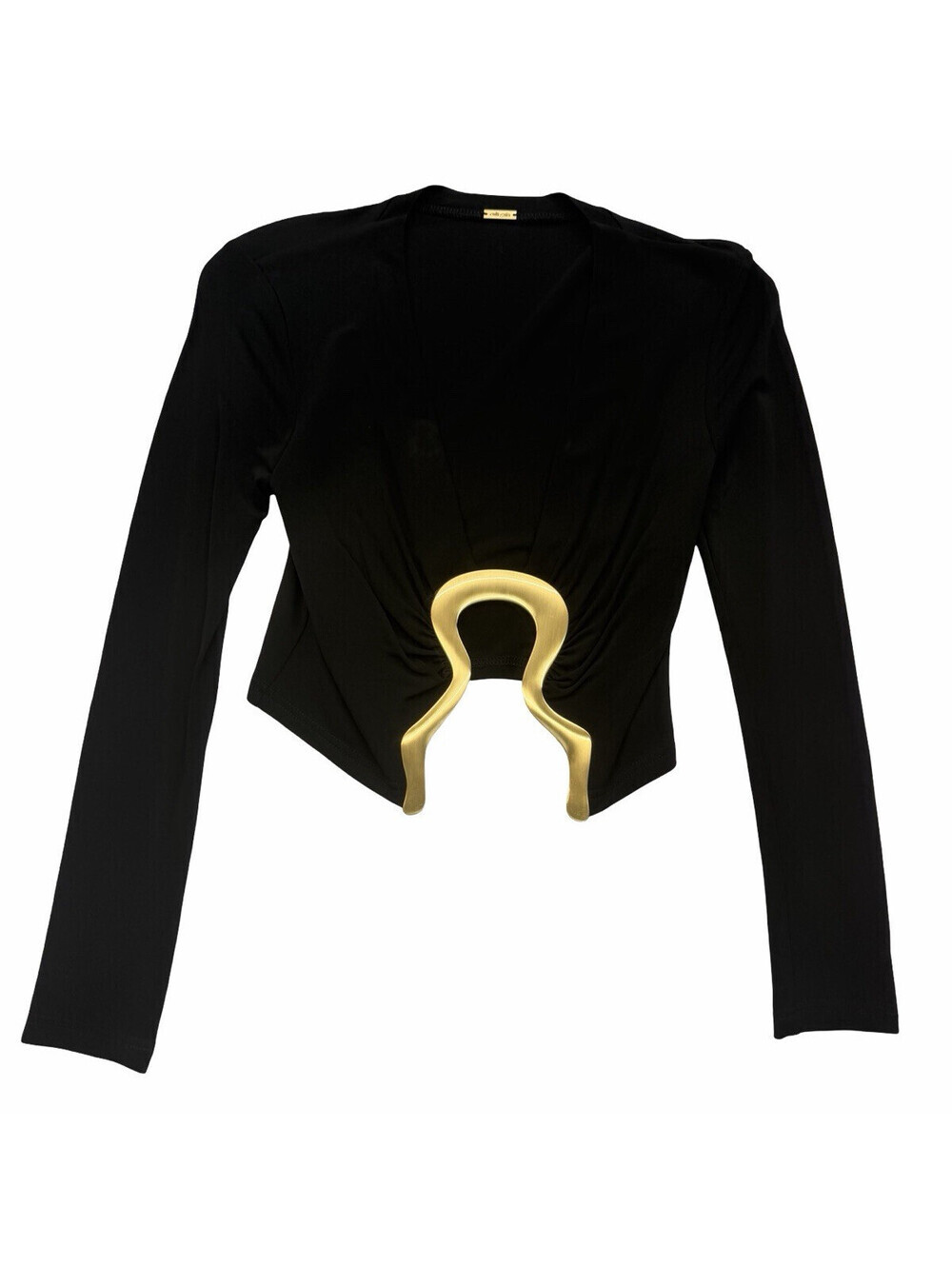 Cult Gaia Laia Long Sleeve Crop Top Gold Hardware Black Size M